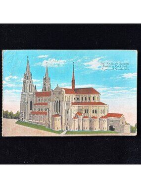 Vintage Postcard 1929 Blue Cachet Fire Ste Anne Beaupre Basilica PQ Canada